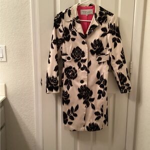 Trina Turk Black and White Floral Trench Coat